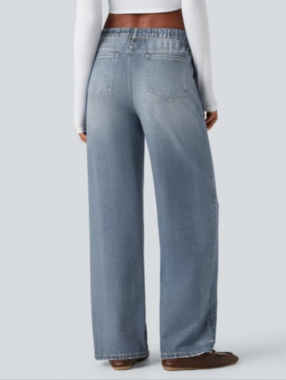 HALARA Mid Rise Denim Print French Terry Casual Sweatpants Jeans - Picture 2 of 10